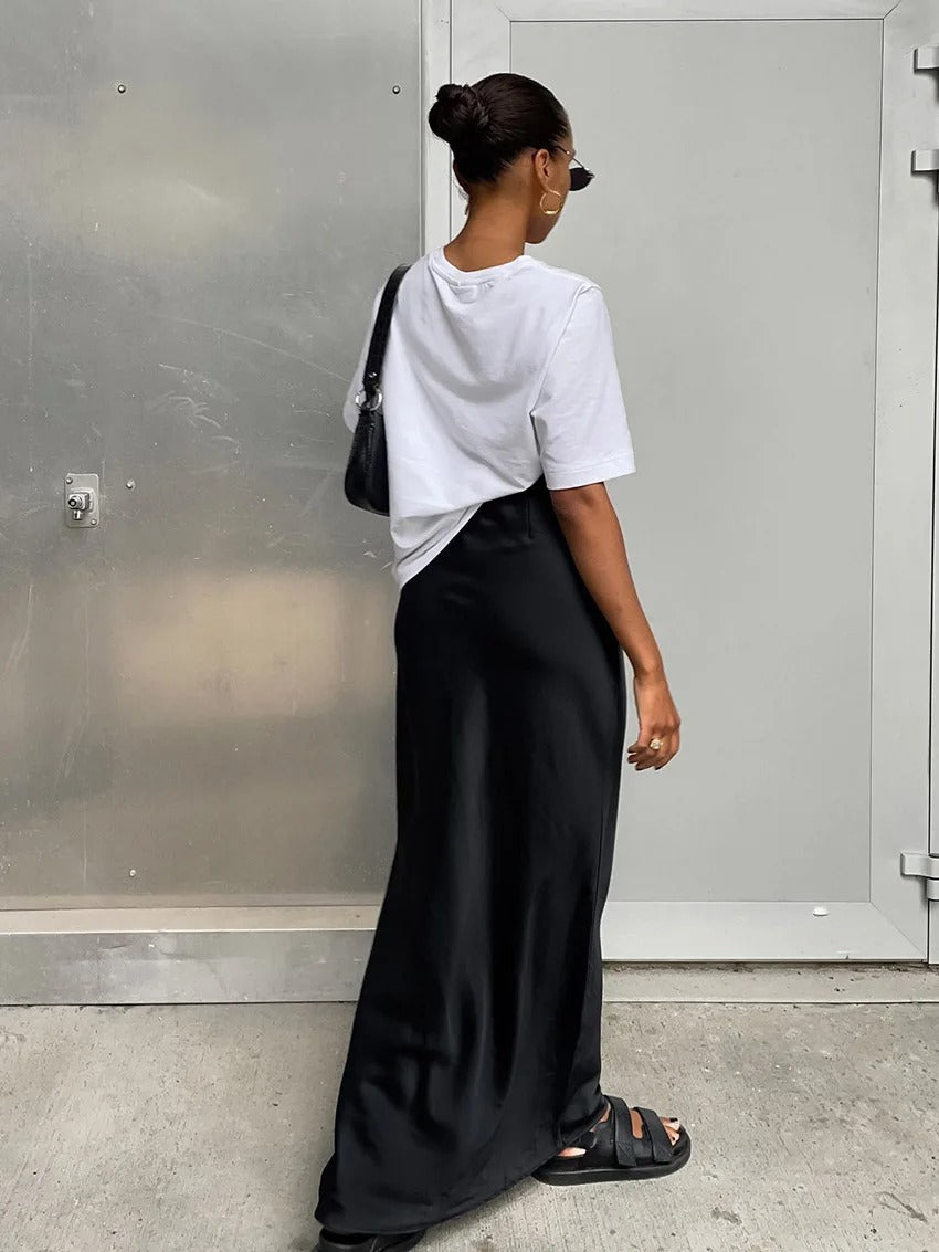 Satijnen rok met hoge taille voor dames