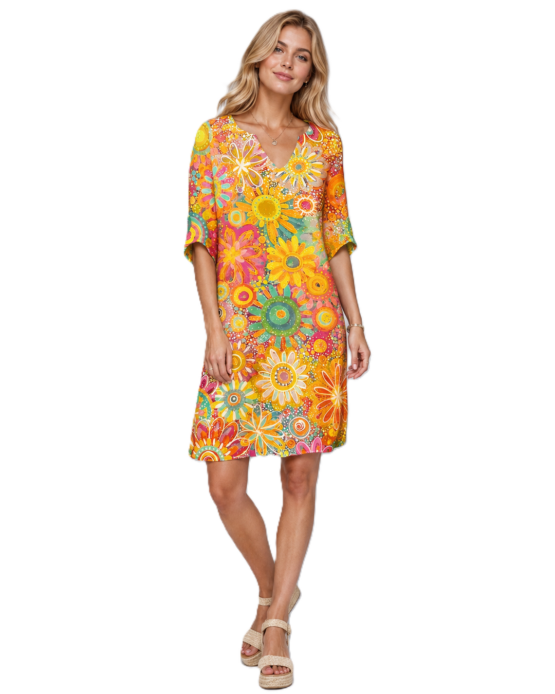 Dames Zomerjurk V-hals Bloemenprint