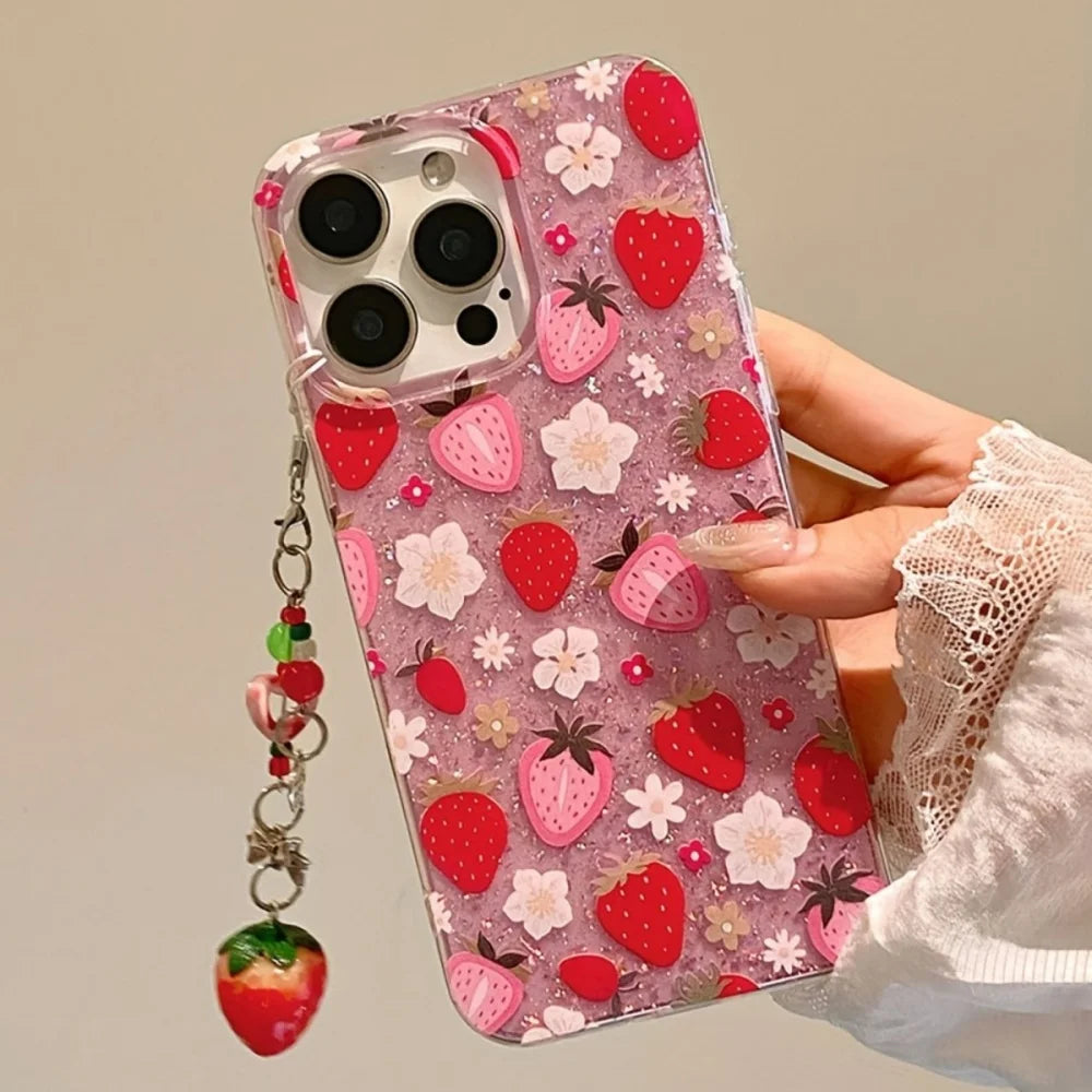 iPhone Hoesje Bloem Motief met Glitter 0