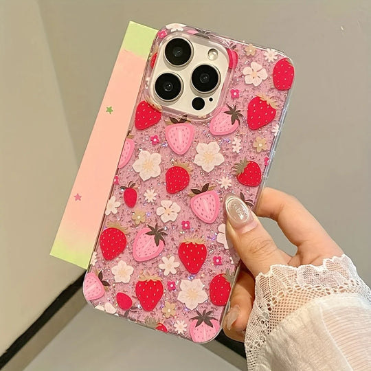 iPhone Hoesje Bloem Motief met Glitter 1