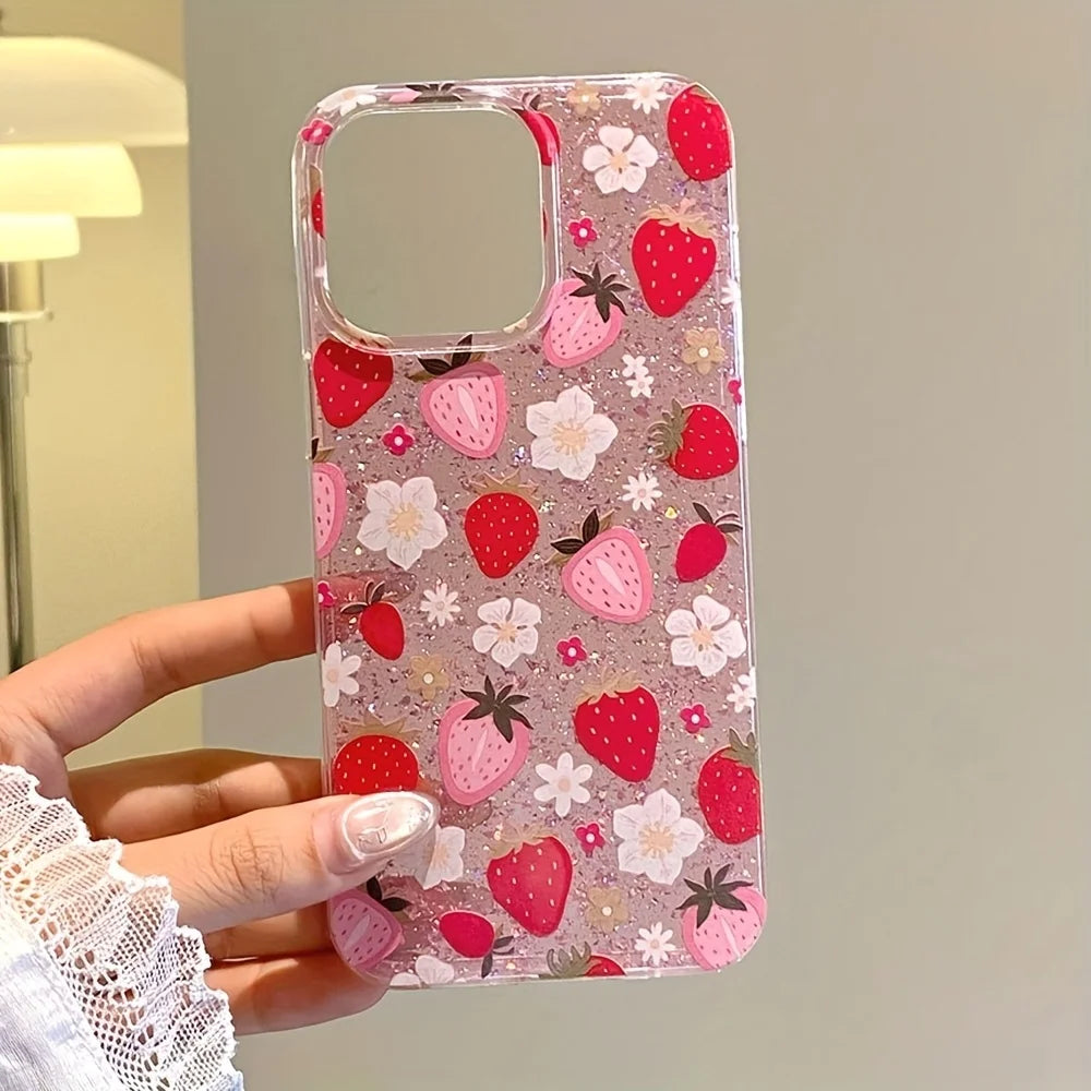 iPhone Hoesje Bloem Motief met Glitter 2