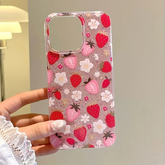 iPhone Hoesje Bloem Motief met Glitter 2
