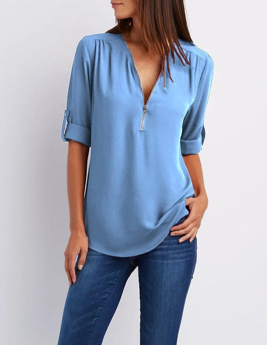 Vrouwen blouse met diepe V-hals chiffon stijl