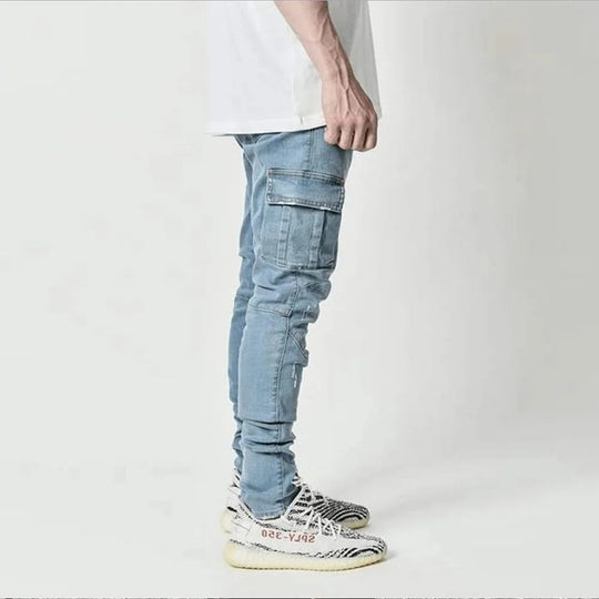 Heren Elastische Multi-Pocket Jeans