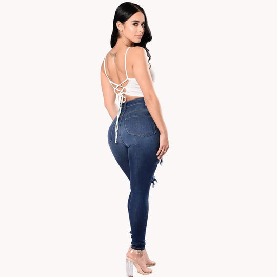 Hoge Taille Gescheurde Jeans Voor Vrouwen