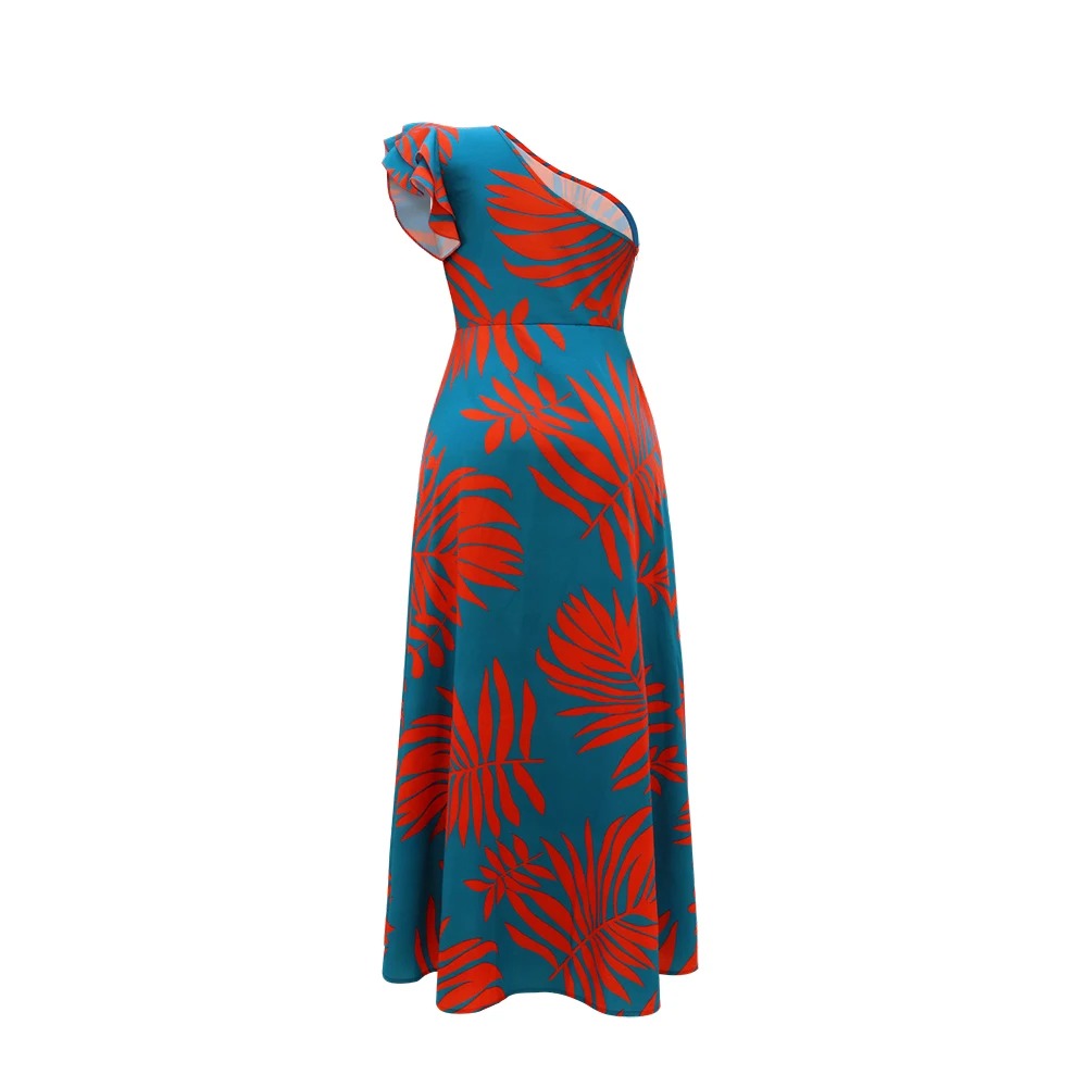 Maxi-jurk met één schouder en tropische print