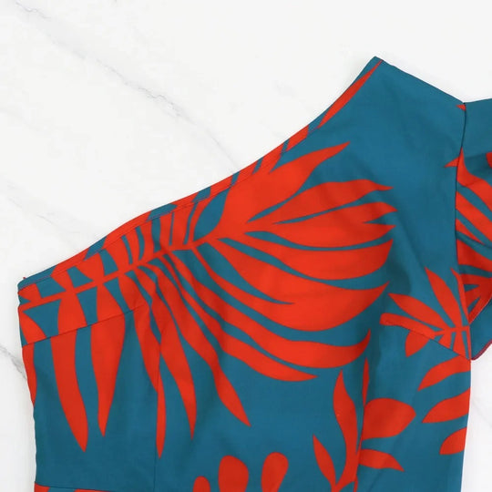 Maxi-jurk met één schouder en tropische print