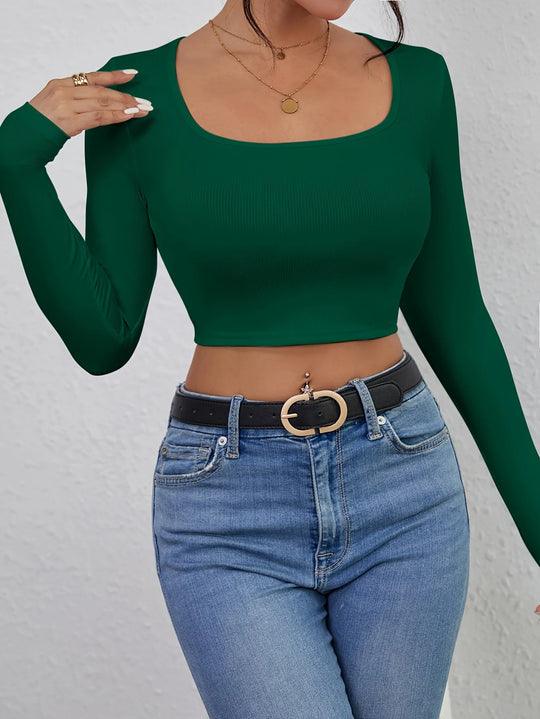 Dames-T-shirt met vierkante hals en slim fit