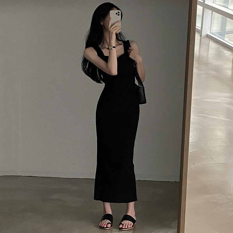 Vrouwen mouwloze gebreide Square Neck Dress