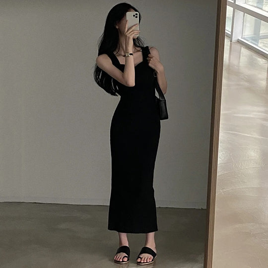 Vrouwen mouwloze gebreide Square Neck Dress