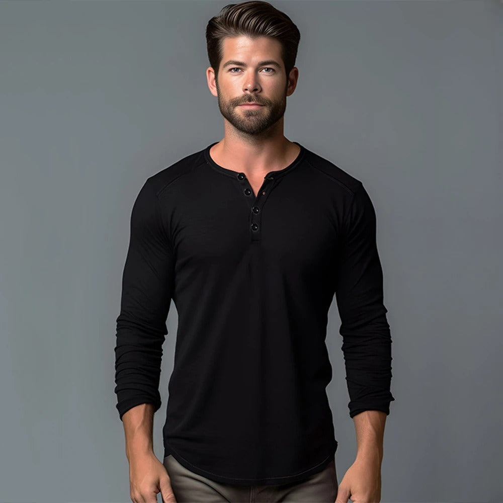 Heren Henley Hals Lange Mouw T-shirt