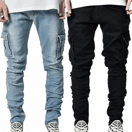 Heren Elastische Multi-Pocket Jeans