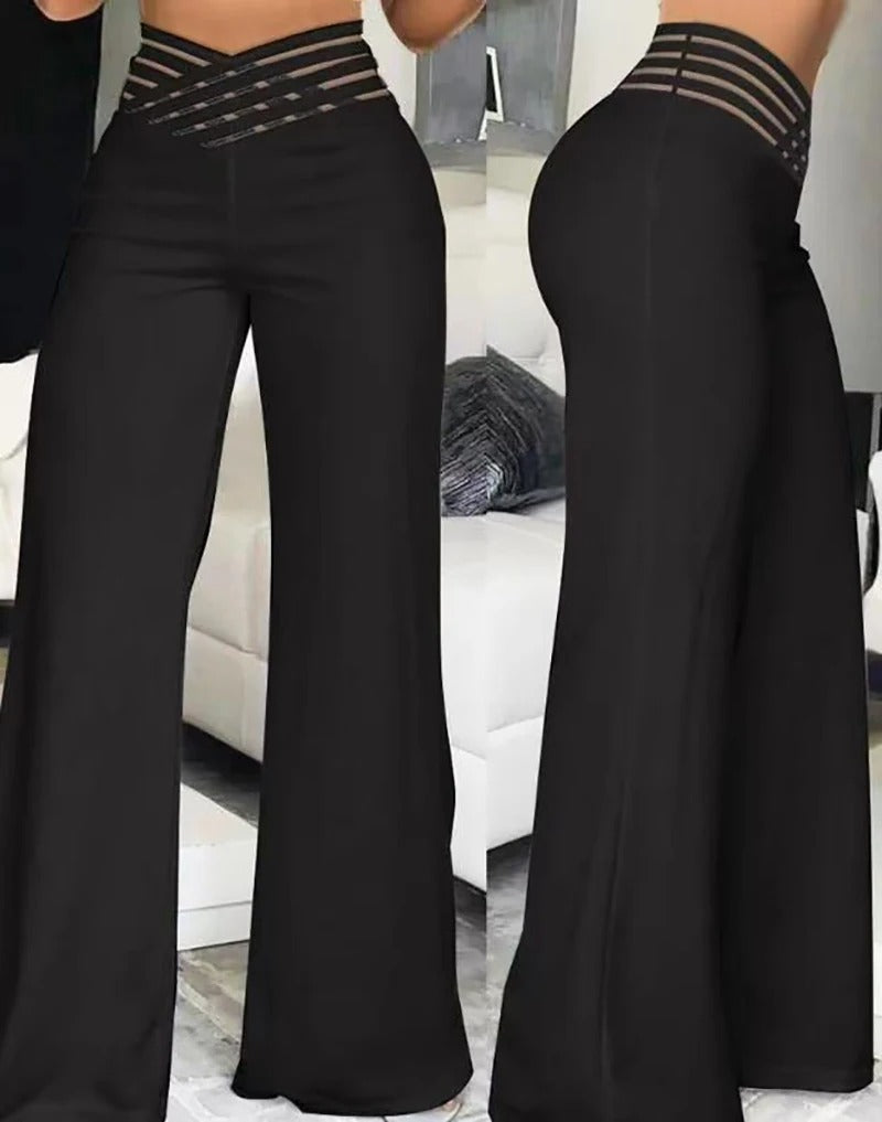 Uitlopende broek met gekruiste mesh-patch voor dames