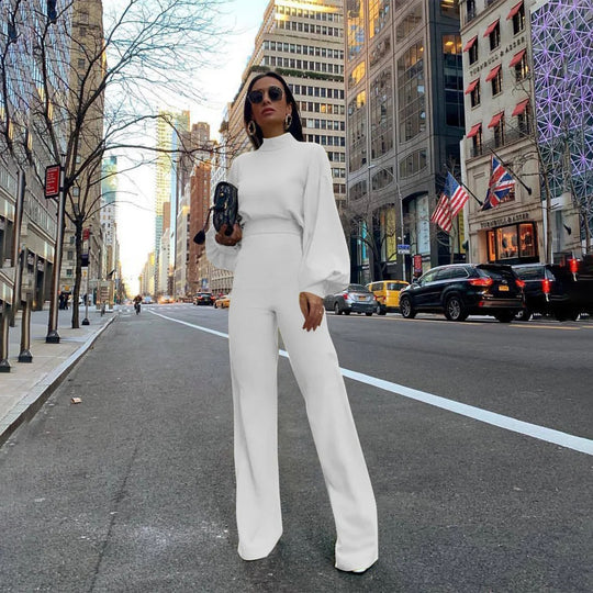 Jumpsuit met hoge taille en lantaarnmouwen