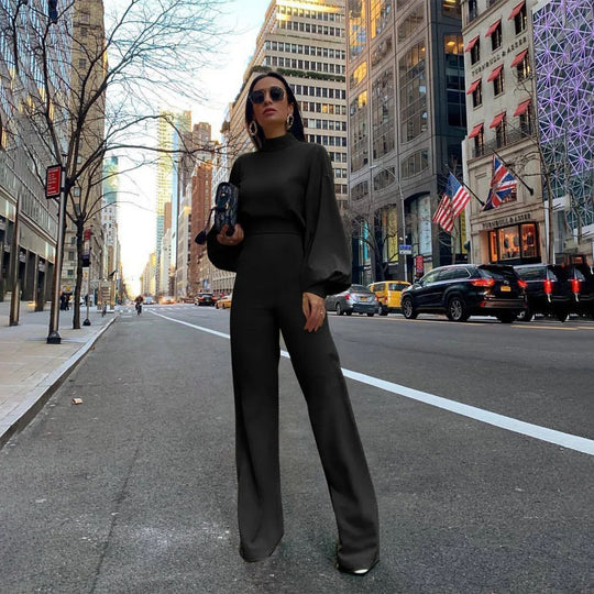 Jumpsuit met hoge taille en lantaarnmouwen