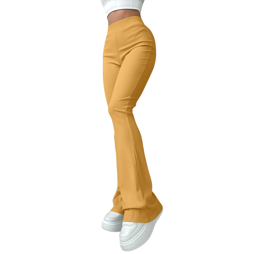 Geribbelde damesbroek met hoge taille