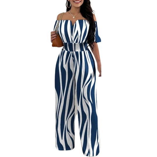 Modieuze jumpsuit met off-shoulder gesmokte taille