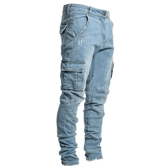 Heren Elastische Multi-Pocket Jeans