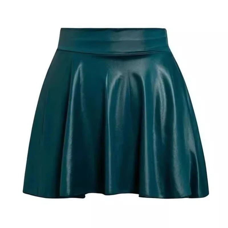 Vintage hoge taille geplooide leren rok