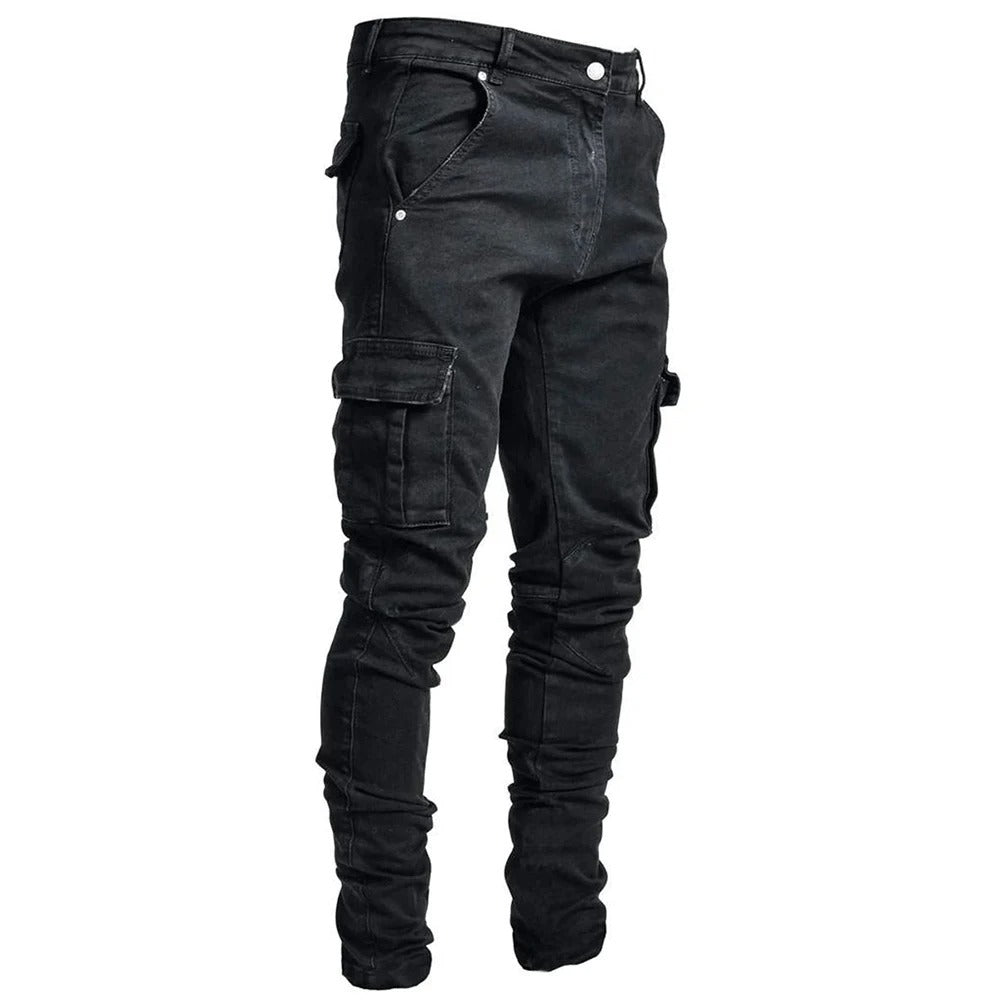 Heren Elastische Multi-Pocket Jeans