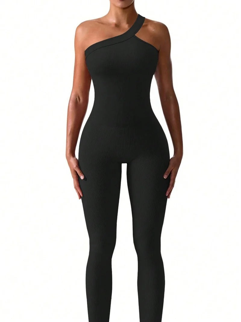 Dames Yogajumpsuit Sport Set met één schouder