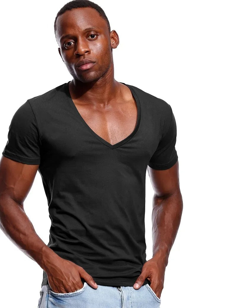 Heren T-shirt met diepe V-hals