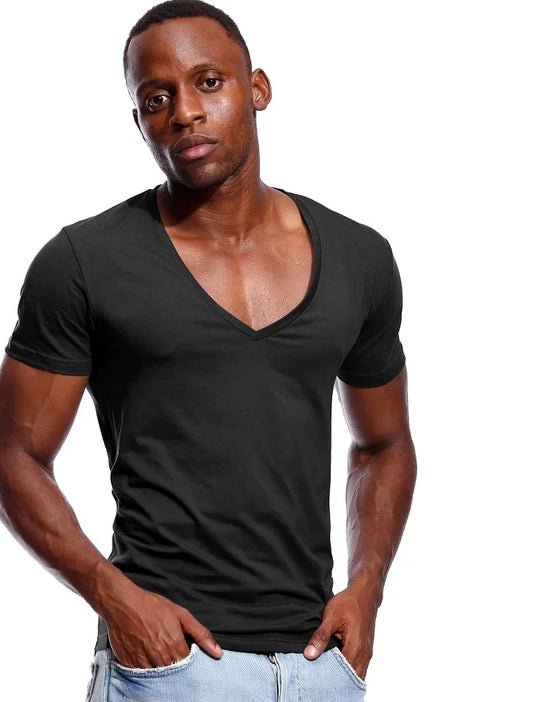 Heren T-shirt met diepe V-hals