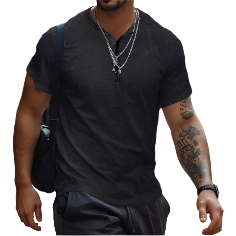 Heren kraagloos effen T-shirt