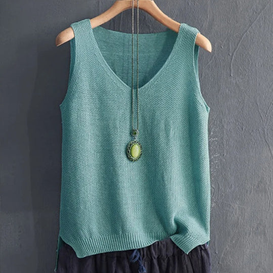 Mouwloze gebreide damesblouse