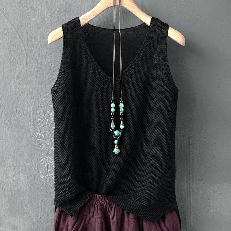 Mouwloze gebreide damesblouse