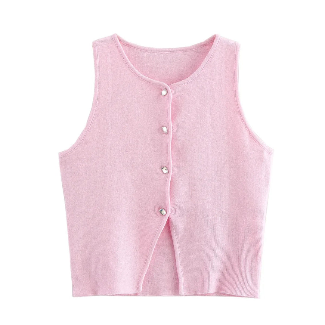 Gebreide Button-Up Gewatteerde Damestop