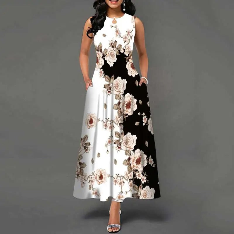 Dames bloemen bohemian mouwloze jurk