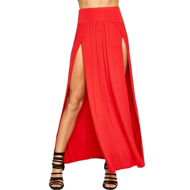 Dames hoge taille dubbele split rok