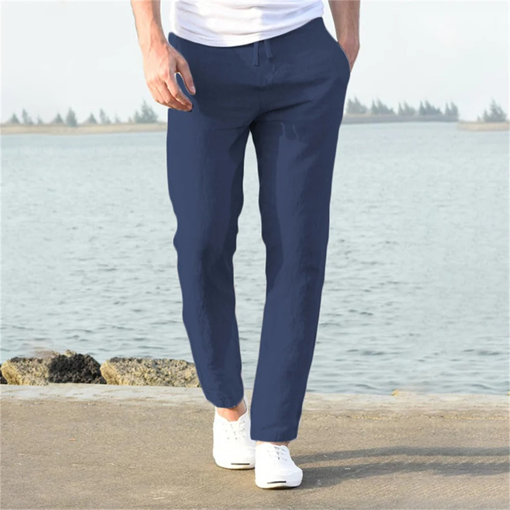 Heren casual broek van katoen en linnen