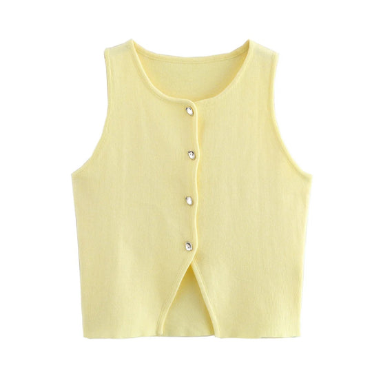 Gebreide Button-Up Gewatteerde Damestop