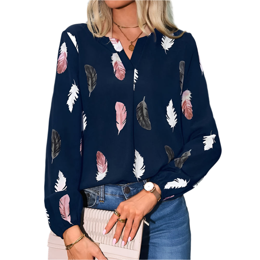 Chiffon blouse met verenpatroon