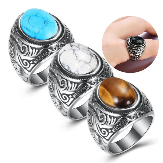 Mannen Vintage Turquoise Stone Ring Belleza