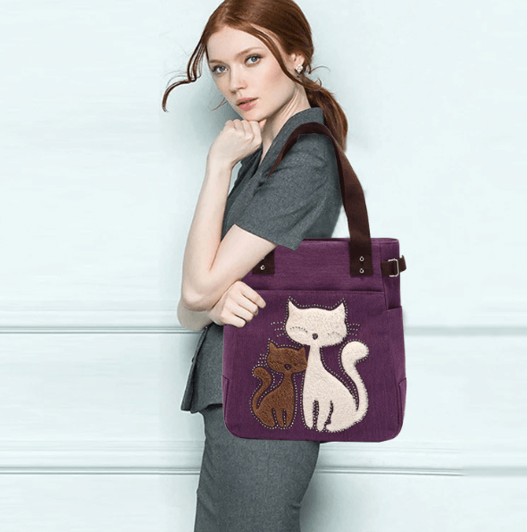 Kat Geborduurde Canvas Tas Belleza