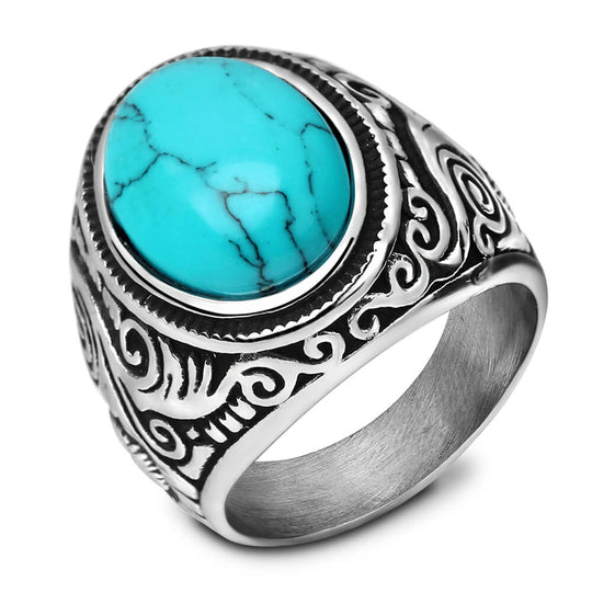 Mannen Vintage Turquoise Stone Ring Belleza