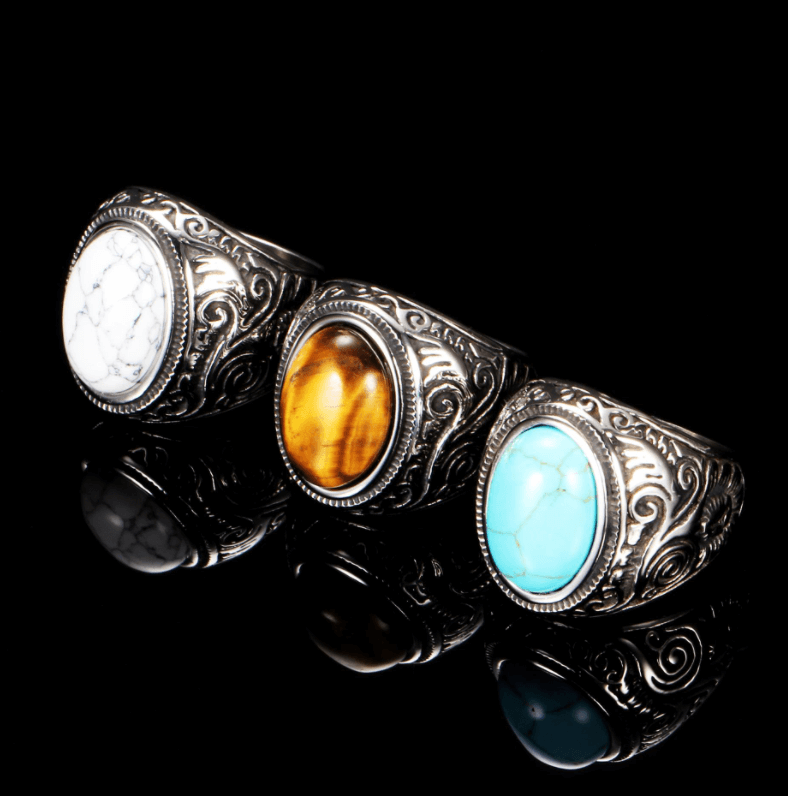 Mannen Vintage Turquoise Stone Ring Belleza