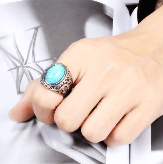 Mannen Vintage Turquoise Stone Ring Belleza