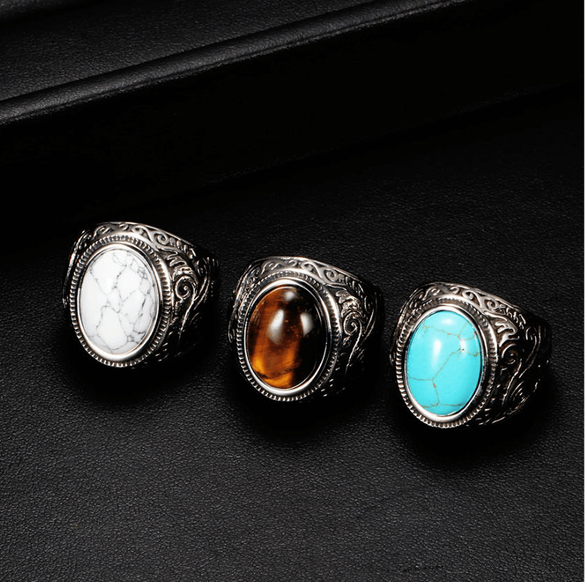 Mannen Vintage Turquoise Stone Ring Belleza